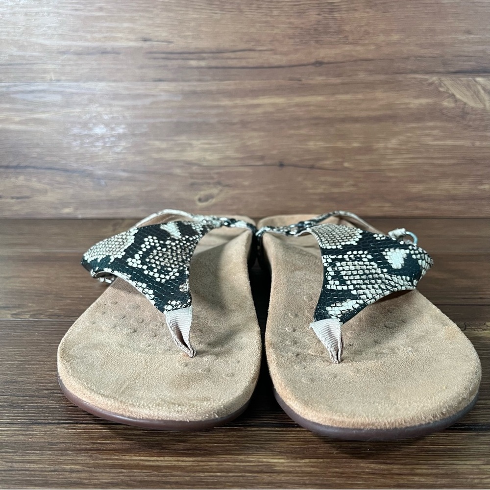 Vionic Snake Print Black and Beige Thong Sandals - Picture 3 of 7